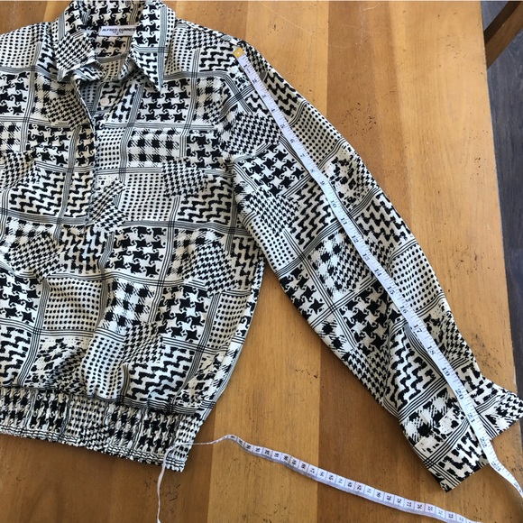 Vintage 70s 80s Black and White Pullover Blouse Pattern Abstract Houndstooth Med - Picture 12 of 14